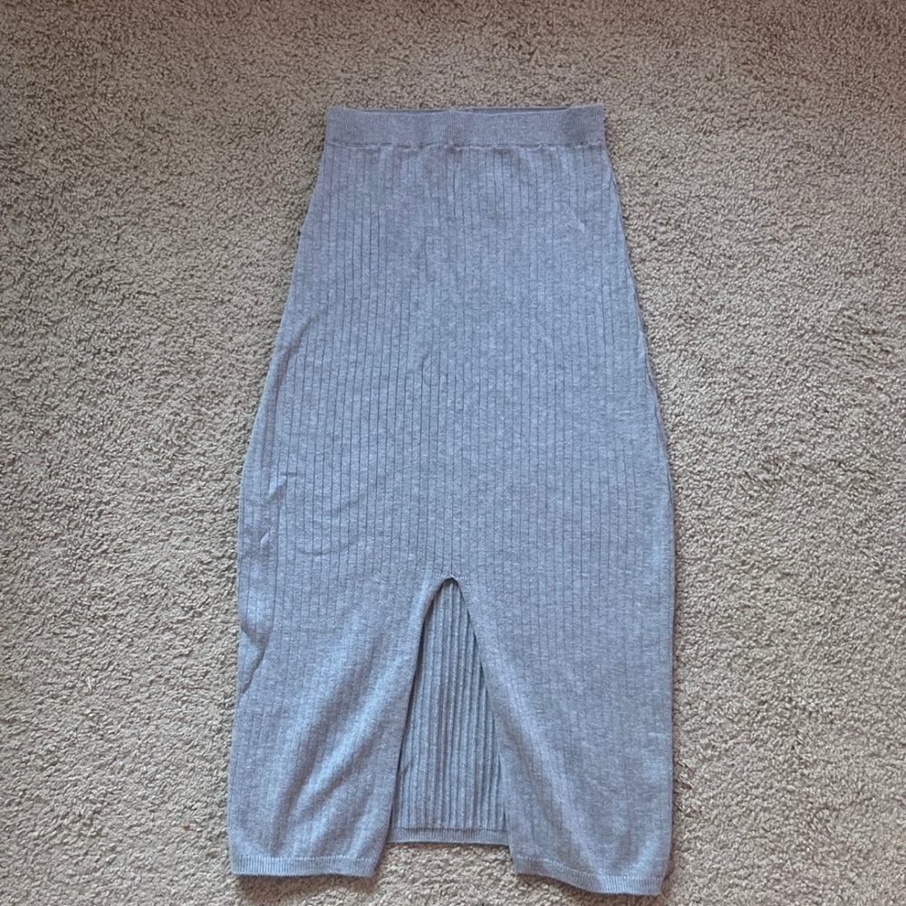 Free People Light Gray Ribbed Pencil Skirt